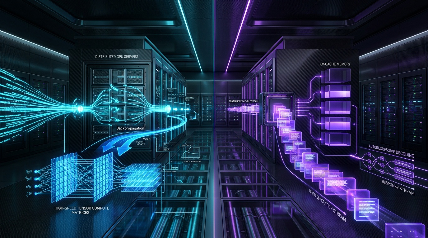 AI Training vs Inference on GPUs: Processing Pipelines, Memory Hierarchies, and Data Flow
